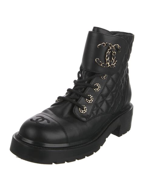 chanel vintage black leather combat boots|chanel interlocking boots.